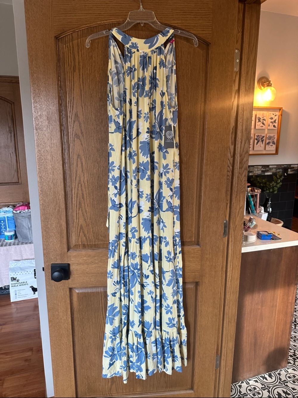 NWT Vince Camuto Yellow Dress with Blue Floral Print